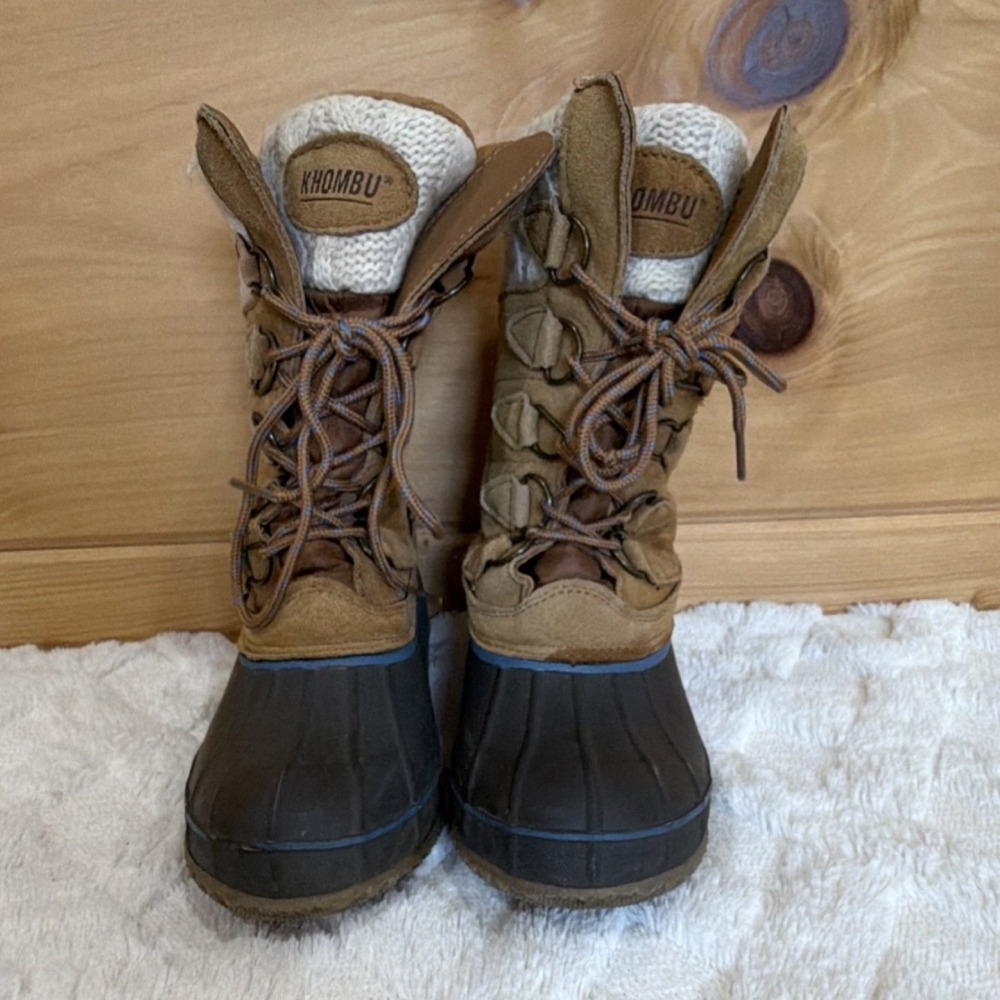 Khombu Waterproof Women's Mid-Calf Lace Up Knit Snow Boots Brown Size 8